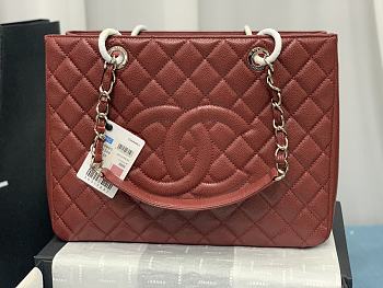 Chanel Grand Shopping Tote Burgundy Caviar Leather Silver Hardware 33cm