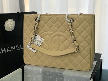Chanel Grand Shopping Tote Beige Caviar Leather Silver Hardware 33cm