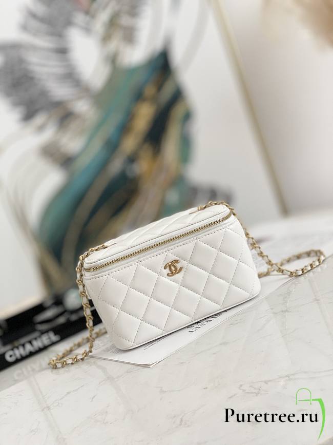 Chanel Small Vanity Case with Chain Pearl Crush White Lambskin - 1