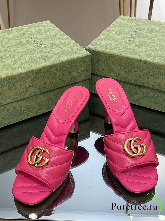 Gucci Women's Double G Mid-Heel Slide Sandal Pink - 1