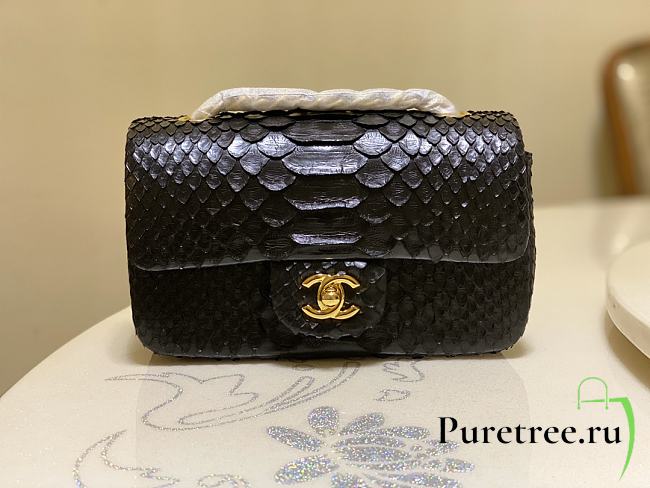 Chanel Classic Small Flap Bag Black Python Leather 20cm - 1