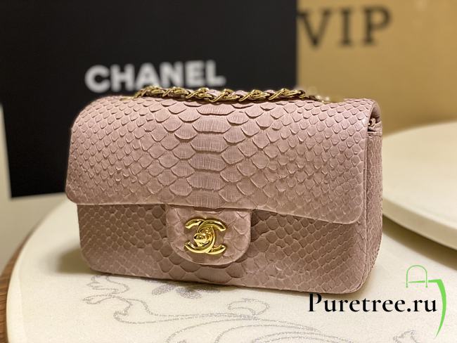 Chanel Classic Small Flap Light Pink Bag Python Leather 20cm - 1