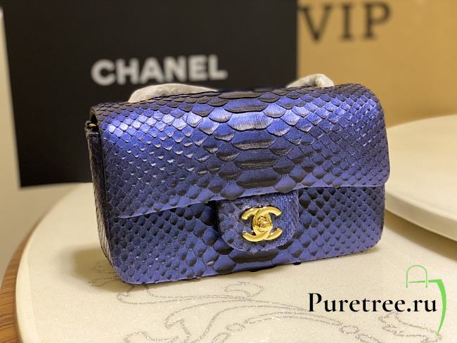Chanel Classic Small Flap Bag Purple Python Leather 20cm - 1