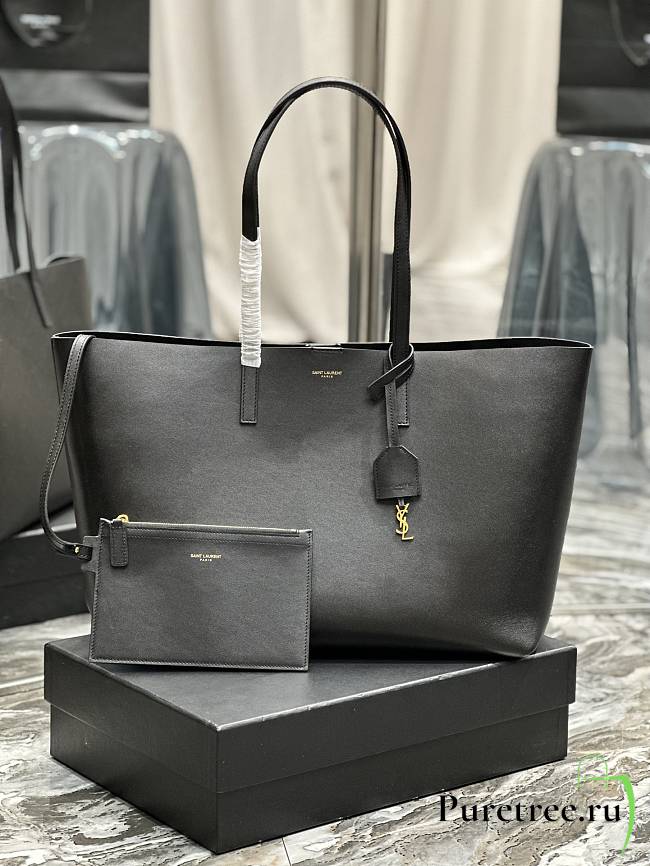 YSL Bold East/West Shopping Bag In Black Grained Leather size 38x28x13 cm - 1