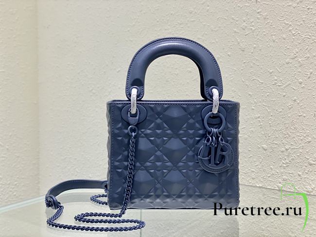DIOR Mini Lady Dior Abcdior Bag Blue Calfskin Diamond Motif 17x15x7 cm - 1