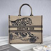 Dior Large Book Tote Brown/Black Macro Toile de Jouy Tiger Embroidery - 1