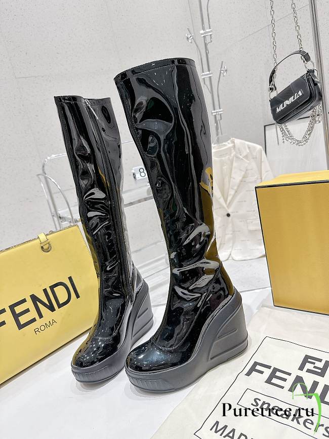 Fendi Patent Leather Boots Black - 1