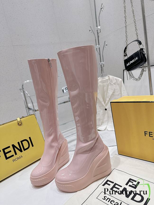 Fendi Patent Leather Boots Light Pink - 1