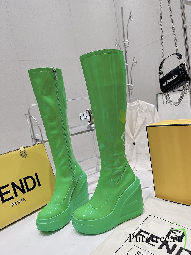 Fendi Patent Leather Boots Green - 1