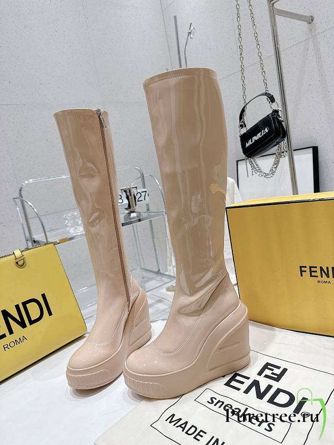 Fendi Patent Leather Boots Beige - 1