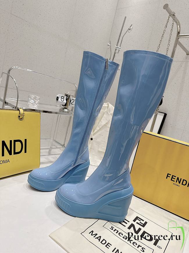 Fendi Patent Leather Boots Blue - 1