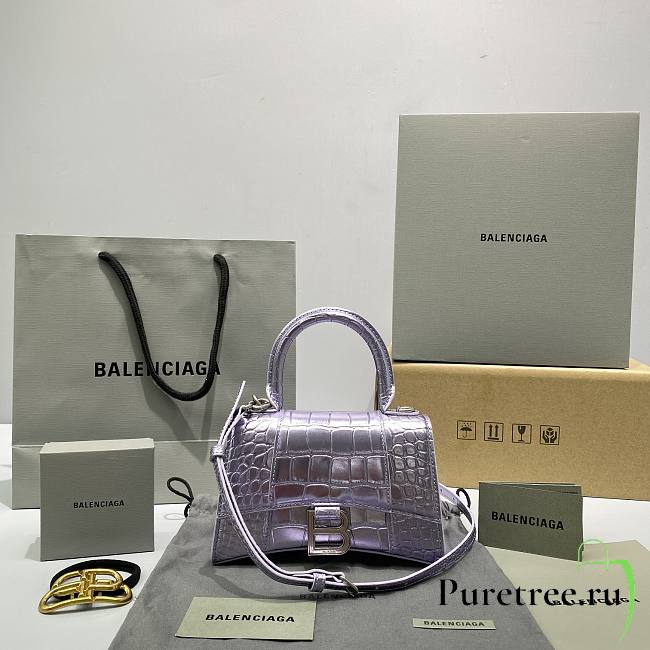 BALENCIAGA Hourglass XS Handbag Crocodile In Purple size 19x8x21 cm - 1