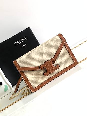Celine Wallet On Chain Triomphe In Textile And Calfskin Natural/Tan 