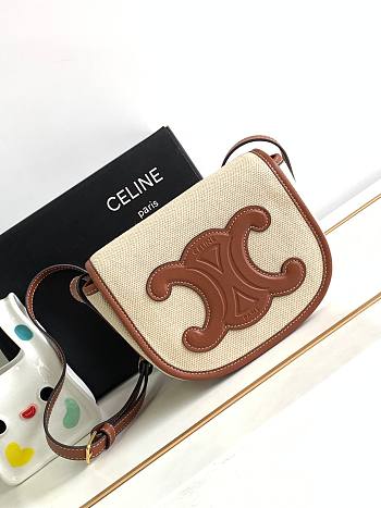 Celine Folco Cuir Triomphe In Textile And Calfskin Natural/Tan 