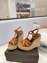 YSL Espadrille Wedge Sandals Matte Brown - 5