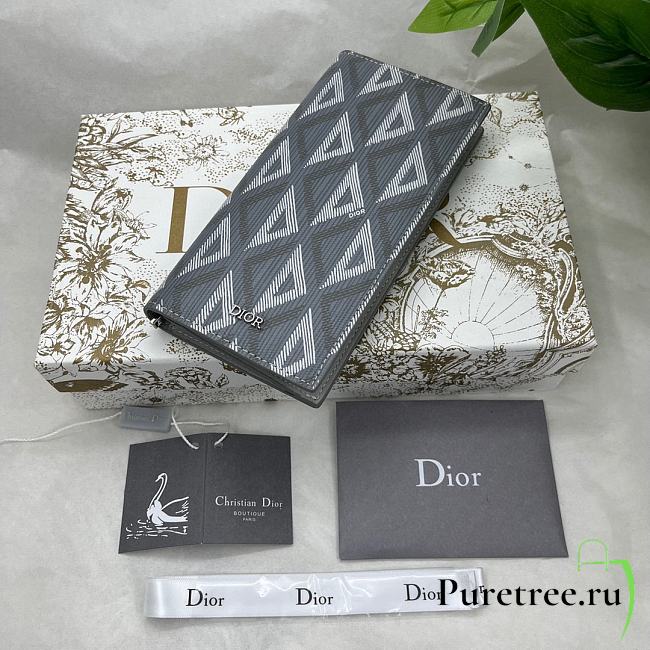 Dior Vertical Long Wallet Dior Gray CD Diamond Canvas 18.5x9.5 cm - 1