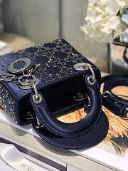 Dior Mini Lady Bag Navy Blue Strass Cannage Satin 17x15x7 cm - 5