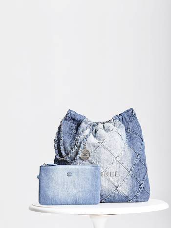 Chanel 22 Medium Handbag Washed Denim & Silver-Tone Metal 38x42x8 cm