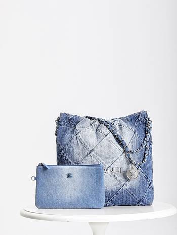 Chanel 22 Small Handbag Washed Denim & Silver-Tone Metal 34.5x37x8 cm