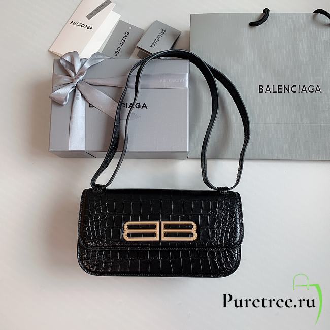 Balenciaga Gossip Small Croc-Effect Black Leather 23.5x12.4x10.4 cm - 1
