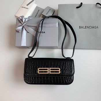 Balenciaga Gossip Small Croc-Effect Black Leather 23.5x12.4x10.4 cm
