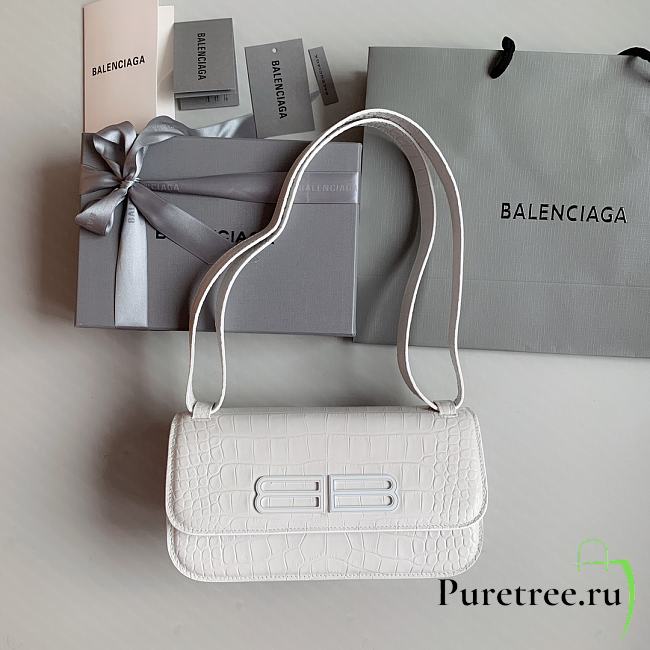 Balenciaga Gossip Small Croc-Effect White Leather 23.5x12.4x10.4 cm - 1