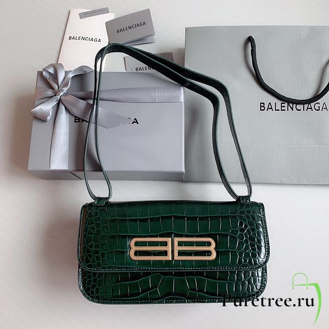 Balenciaga Gossip Small Croc-Effect Green Leather 23.5x12.4x10.4 cm - 1