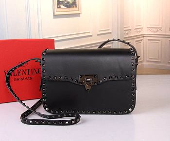 Valentino Small Rockstud Full Black Grainy Calfskin Crossbody Bag 26x18x8 cm