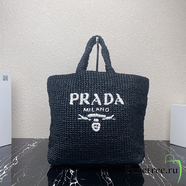 Pradad Raffia Tote Bag Black Straw/Wicker 1BG392 size 40x34x15 cm - 1