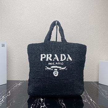 Pradad Raffia Tote Bag Black Straw/Wicker 1BG392 size 40x34x15 cm