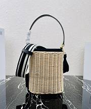 Prada Wicker And Canvas Bucket Bag Tan/Black size 18x19x11 cm - 3
