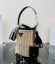 Prada Wicker And Canvas Bucket Bag Tan/Black size 18x19x11 cm - 2