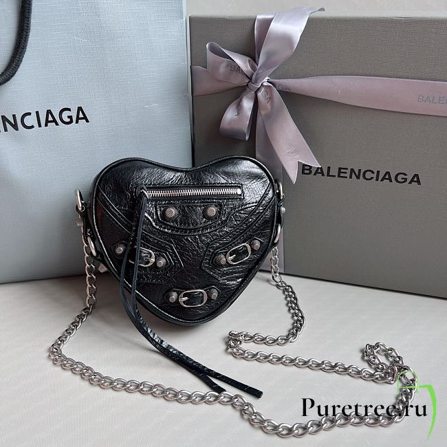 Balenciaga Le Cagole Heart Black Leather Bag 16x4x13cm - 1