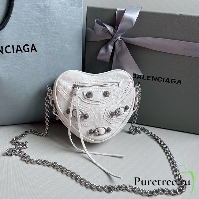 Balenciaga Le Cagole Heart White Leather Bag 16x4x13cm - 1