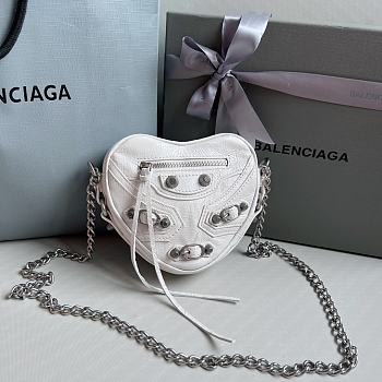 Balenciaga Le Cagole Heart White Leather Bag 16x4x13cm