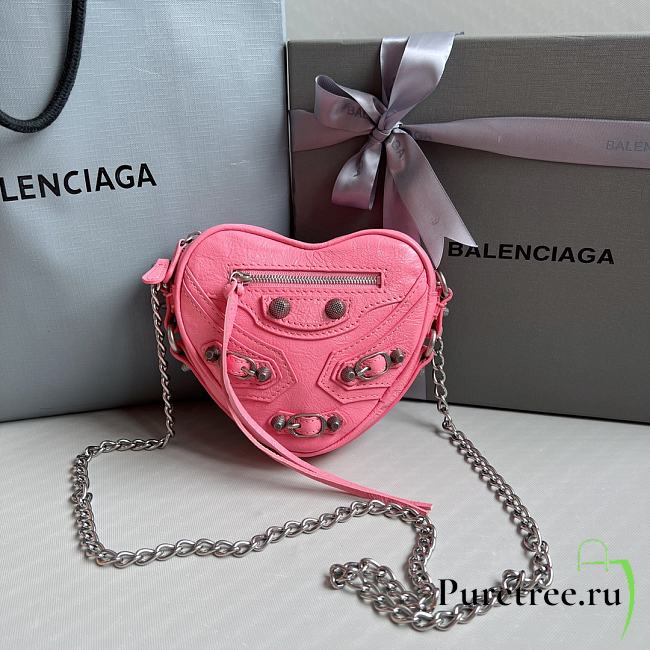 Balenciaga Le Cagole Heart Pink Leather Bag 16x4x13cm - 1