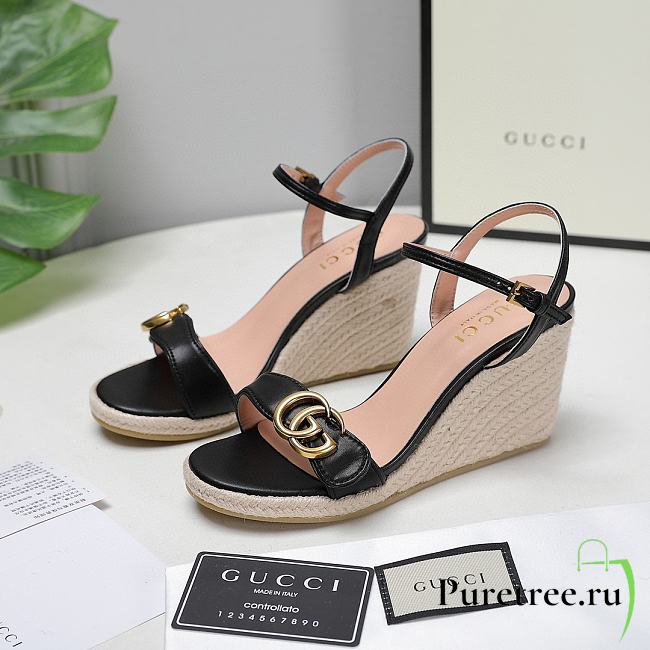 Gucci Women's Leather Platform Espadrille Black - 1
