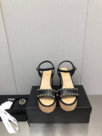 Chanel Women's Leather Platform Wedge Sandal Black