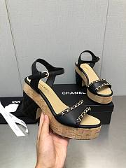 Chanel Women's Leather Platform Wedge Sandal Black - 2