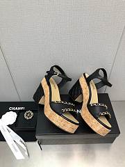 Chanel Women's Leather Platform Wedge Sandal Black - 3