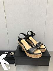 Chanel Women's Leather Platform Wedge Sandal Black - 5