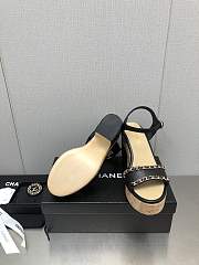 Chanel Women's Leather Platform Wedge Sandal Black - 4