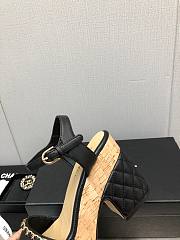 Chanel Women's Leather Platform Wedge Sandal Black - 6