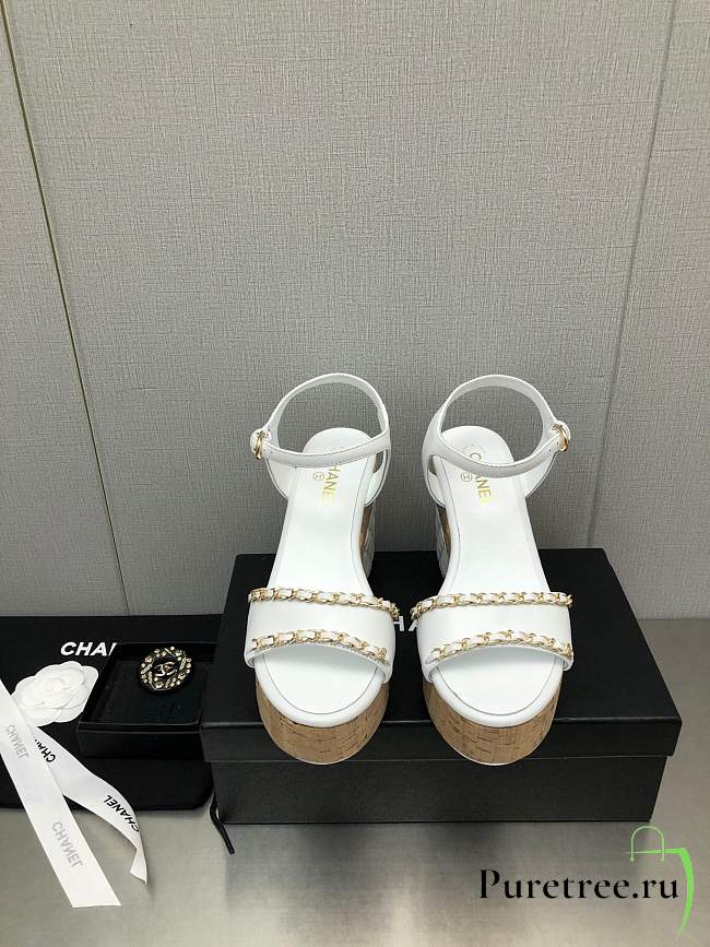 Chanel Women's Leather Platform Wedge Sandal White - 1