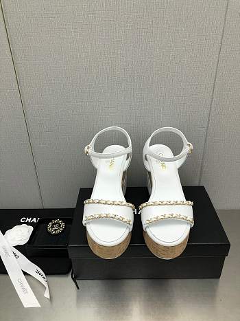 Chanel Women's Leather Platform Wedge Sandal White