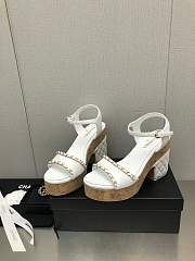 Chanel Women's Leather Platform Wedge Sandal White - 5