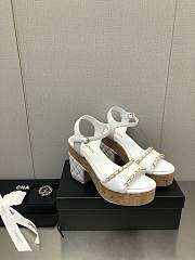 Chanel Women's Leather Platform Wedge Sandal White - 4