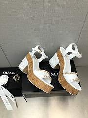 Chanel Women's Leather Platform Wedge Sandal White - 3
