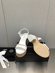 Chanel Women's Leather Platform Wedge Sandal White - 2