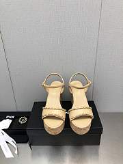 Chanel Women's Leather Platform Wedge Sandal Beige - 1